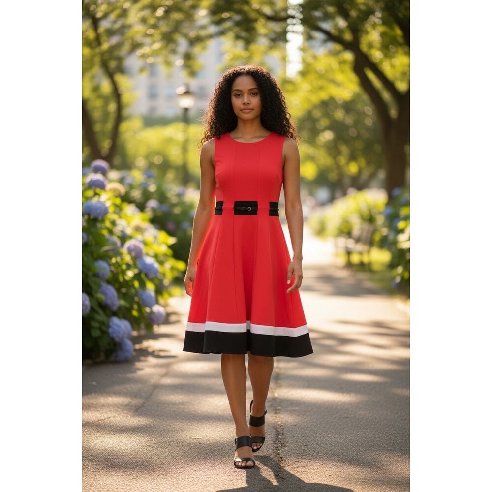 Dress By Calvin Klein With Black Belt Size 8 - Picture 6 of 6